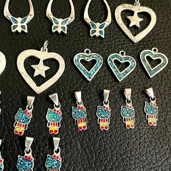 Lot of sterling silver Mexican turquoise pendants - Picture 7 of 11